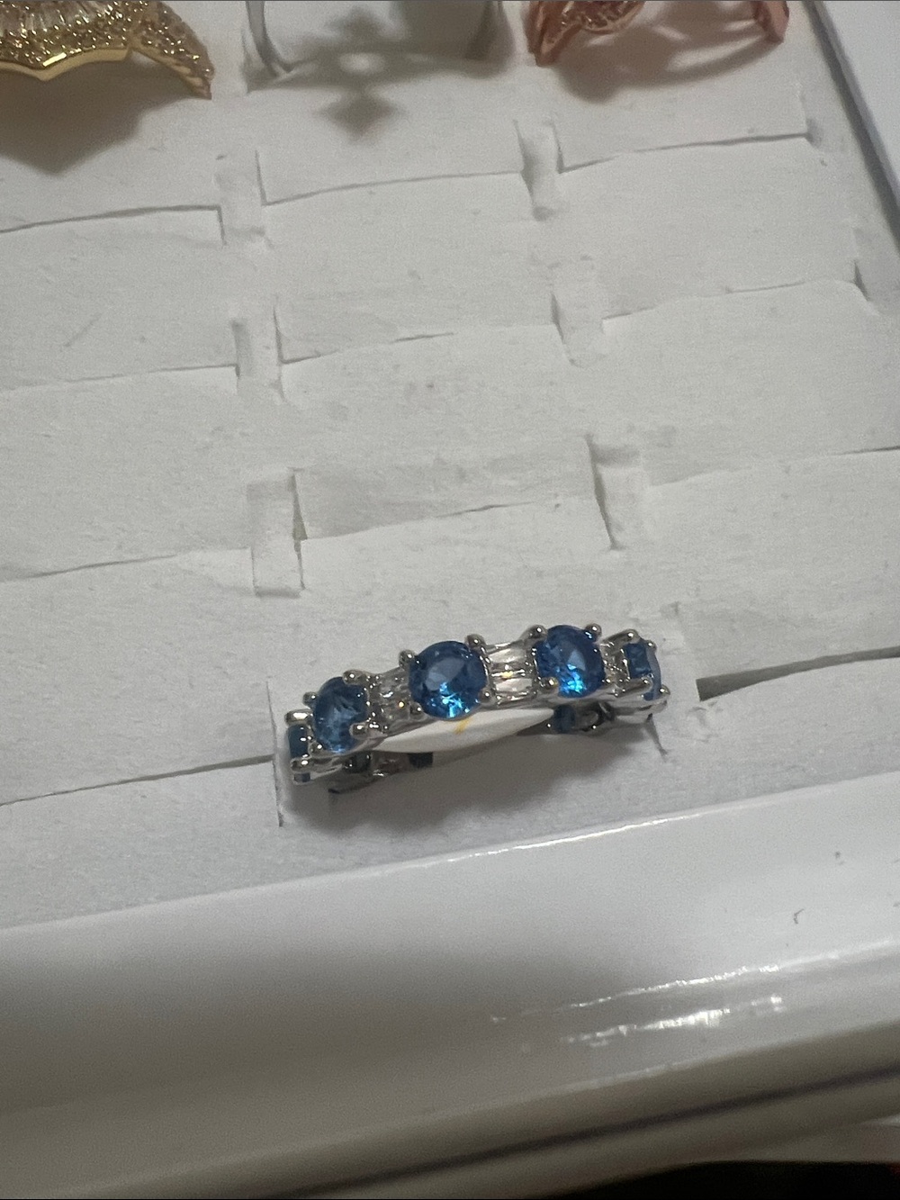 Silver Band Ring with Blue Gemstones
